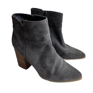 Nine West Keke Gray Suede Ankle Booties Size 10 Block Chunky Heels Pointy Boots